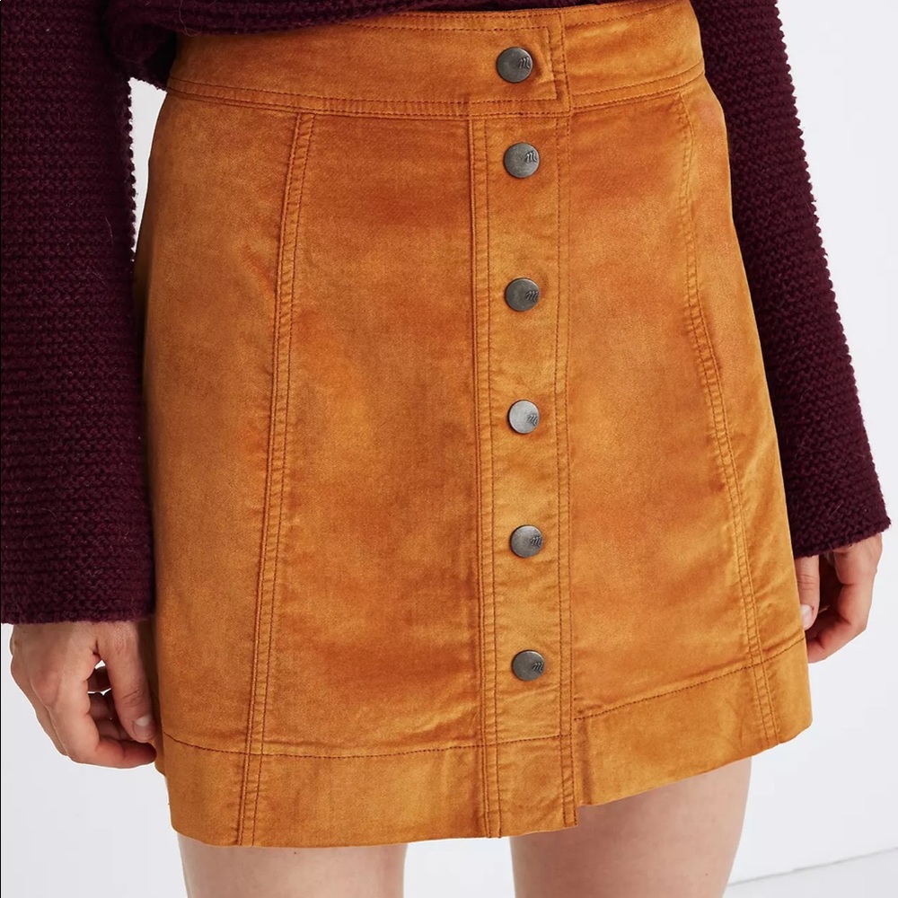 Madewell Velveteen A-line mini skirt button front